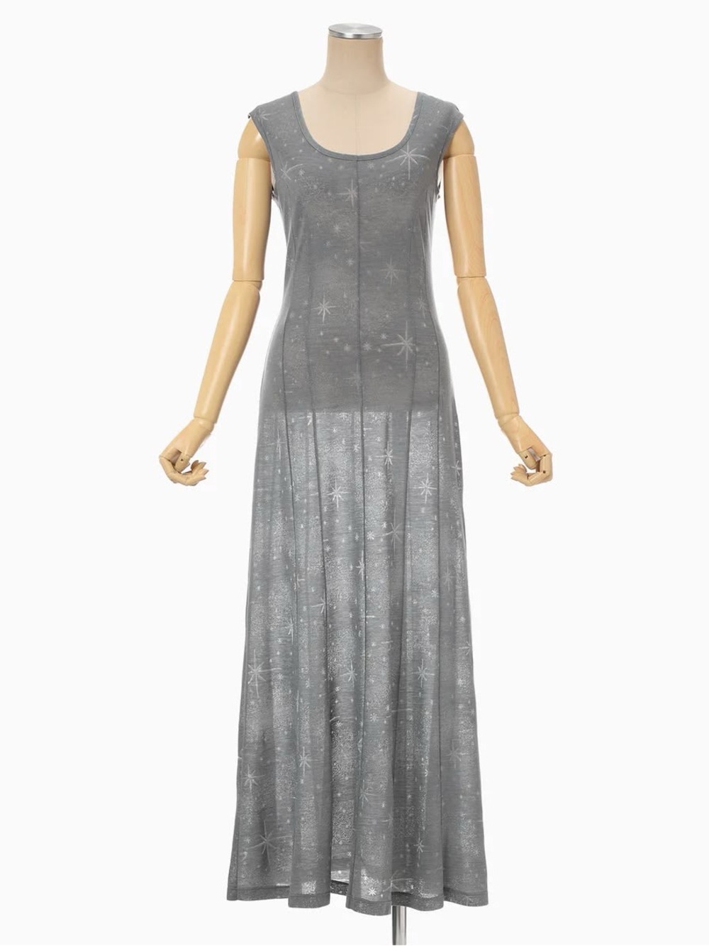 New Mame Kurogouchi Starry Jersey Sleeveless Dress Gray Sheer Size 1 NWT SS 26